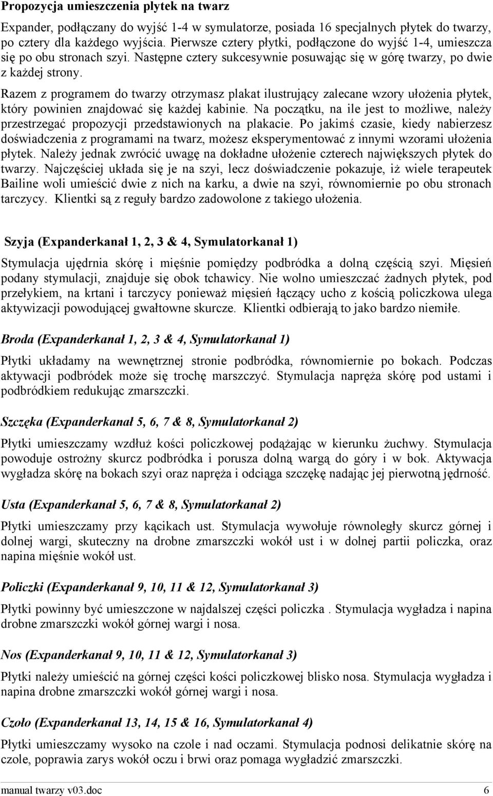 Razem z programem do twarzy otrzymasz plakat ilustrujący zalecane wzory ułożenia płytek, który powinien znajdować się każdej kabinie.