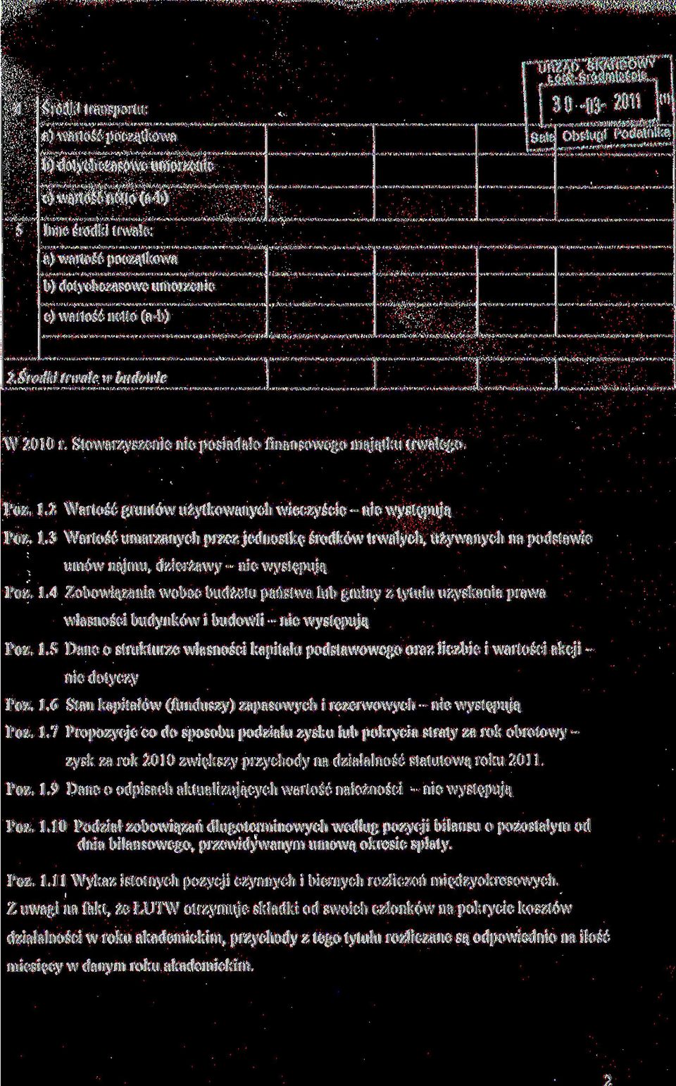 .4 Zobowiązania wobec budżetu państwa lub gminy z tytułu uzyskania prawa własności budynków i budowli - nie występują Póz.