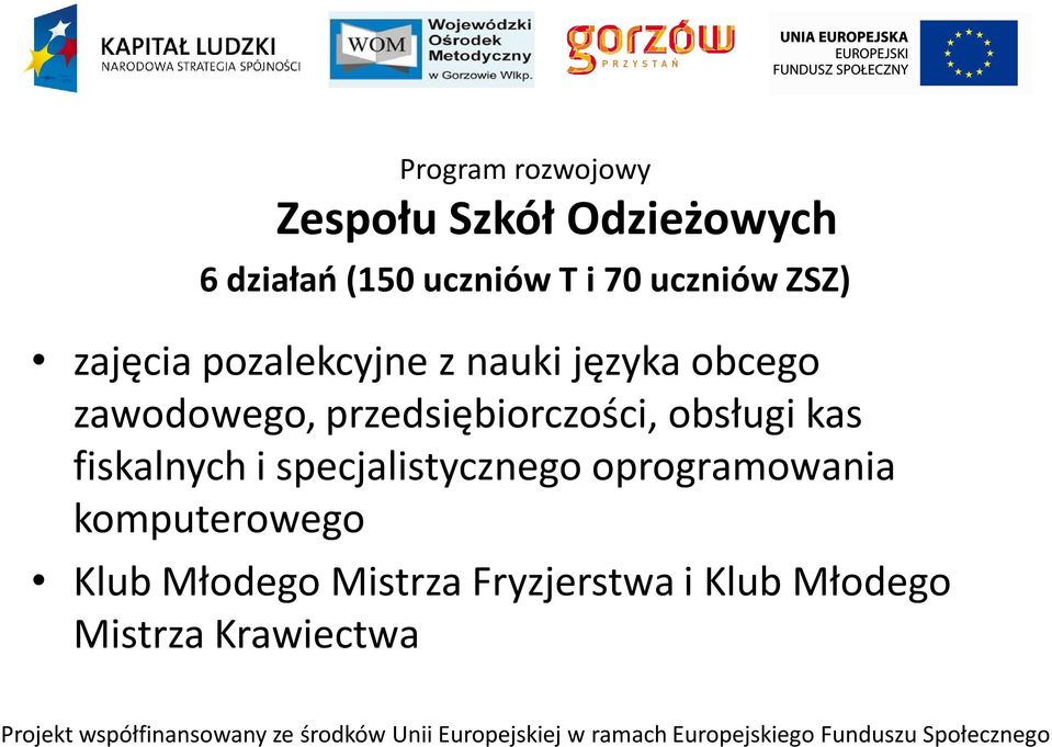 przedsiębiorczości, obsługi kas fiskalnych i specjalistycznego