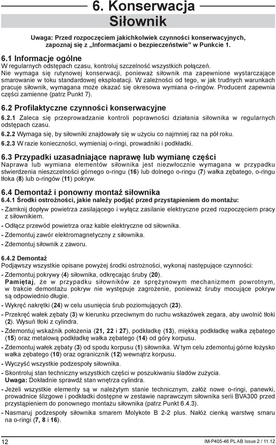 Nie wymaga się rutynowej konserwacji, ponieważ siłownik ma zapewnione wystarczające smarowanie w toku standardowej eksploatacji.