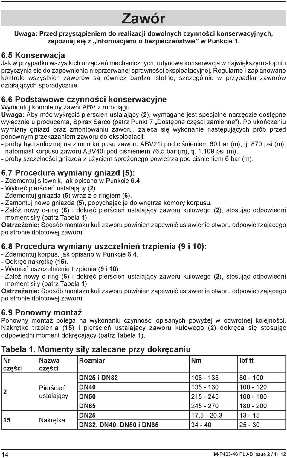Regularne i zaplanowane kontrole wszystkich zaworów są również bardzo istotne, szczególnie w przypadku zaworów działających sporadycznie. 6.
