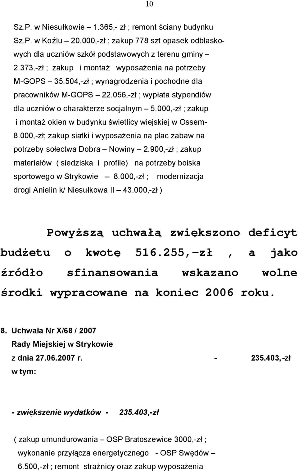 000,-zł ; zakup i montaż okien w budynku świetlicy wiejskiej w Ossem- 8.000,-zł; zakup siatki i wyposażenia na plac zabaw na potrzeby sołectwa Dobra Nowiny 2.