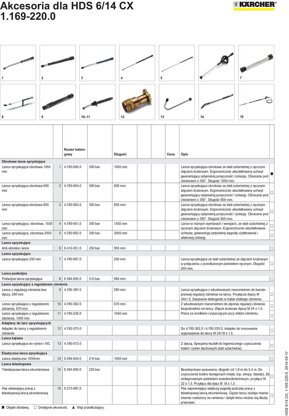 Obracana pod ciśnieniem o 360. Długość 1050 mm. 2 4.760-664.0 300 bar 600 mm Lanca spryskująca obrotowa ze stali szlachetnej z ręcznym złączem śrubowym.