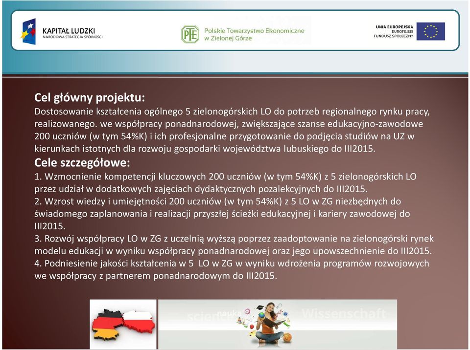 gospodarki województwa lubuskiego do III2015. Cele szczegółowe: 1.