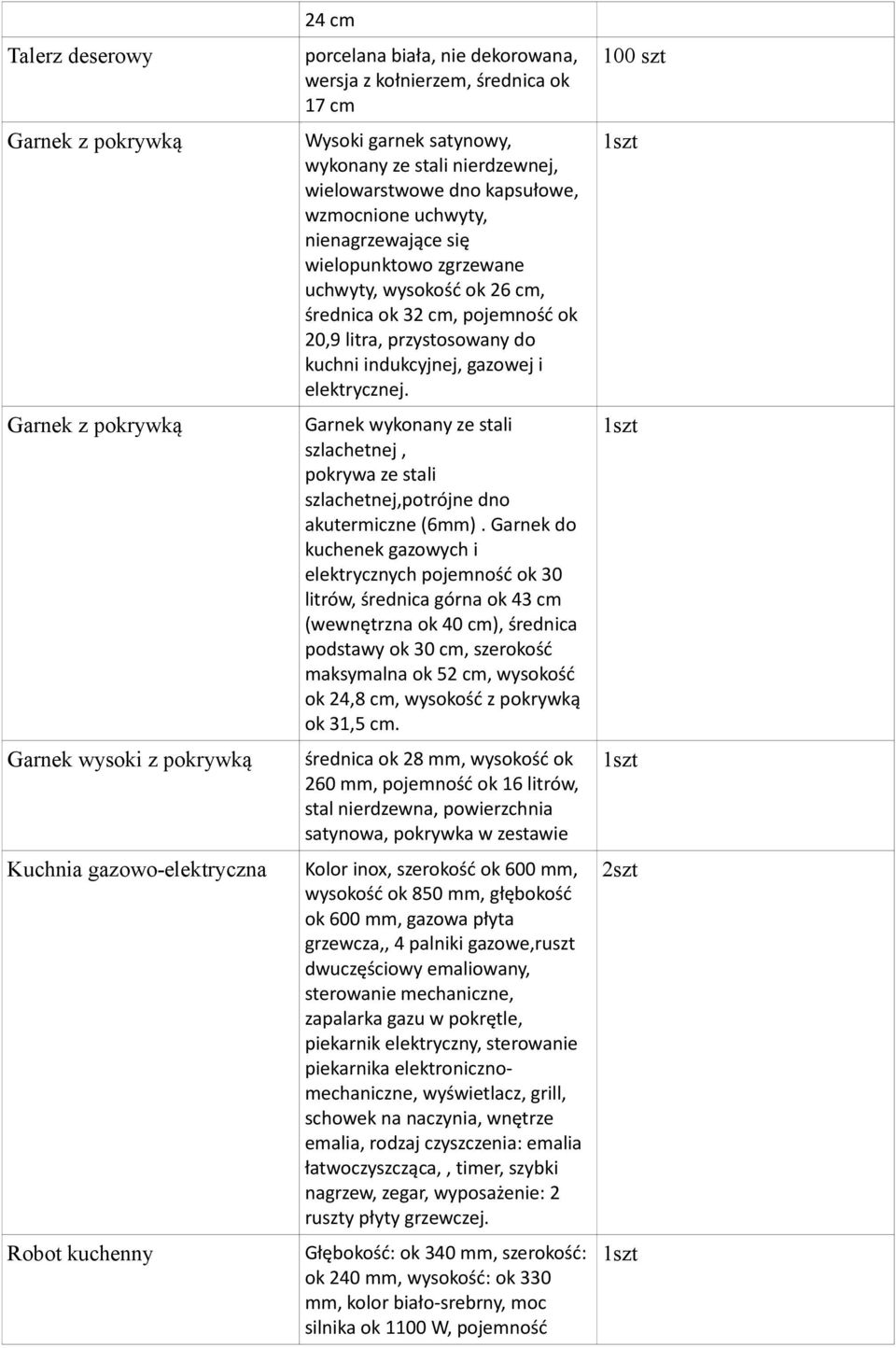 do kuchni indukcyjnej, gazowej i elektrycznej. Garnek wykonany ze stali szlachetnej, pokrywa ze stali szlachetnej,potrójne dno akutermiczne (6mm).