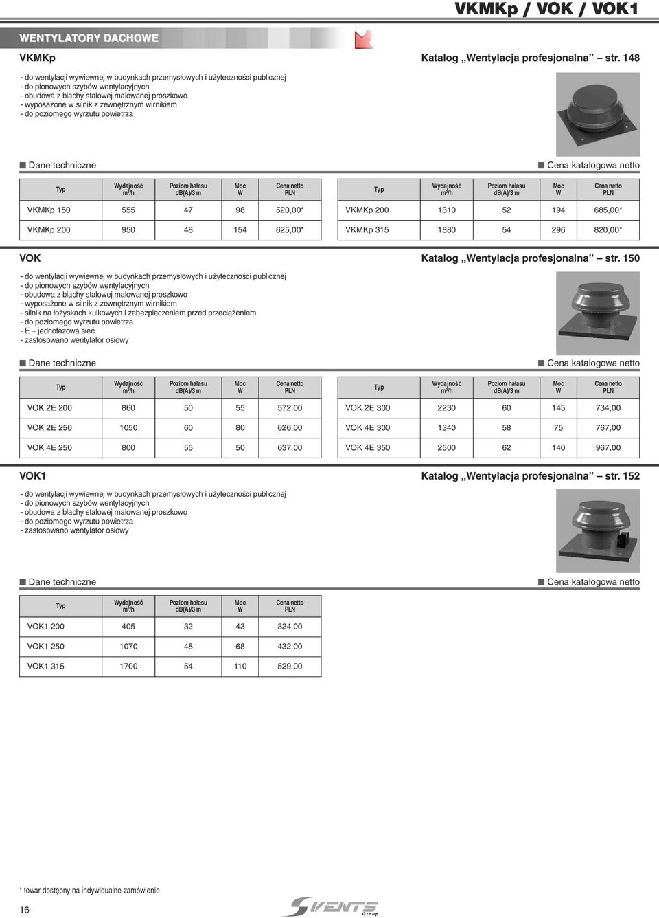poziomego wyrzutu powietrz db()/3 m db()/3 m VKMKp 150 555 47 98 50,00* VKMKp 00 950 48 154 65,00* VKMKp 00 1310 5 194 685,00* VKMKp 315 1880 54 96 80,00* VOK Ktlog entylj profesjonln str.