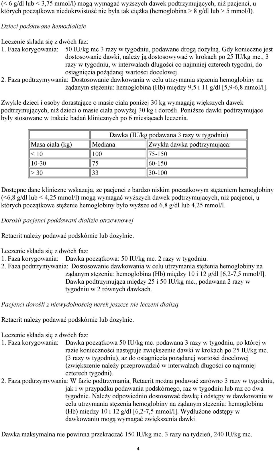 Gdy konieczne jest dostosowanie dawki, należy ją dostosowywać w krokach po 25 IU/kg mc.