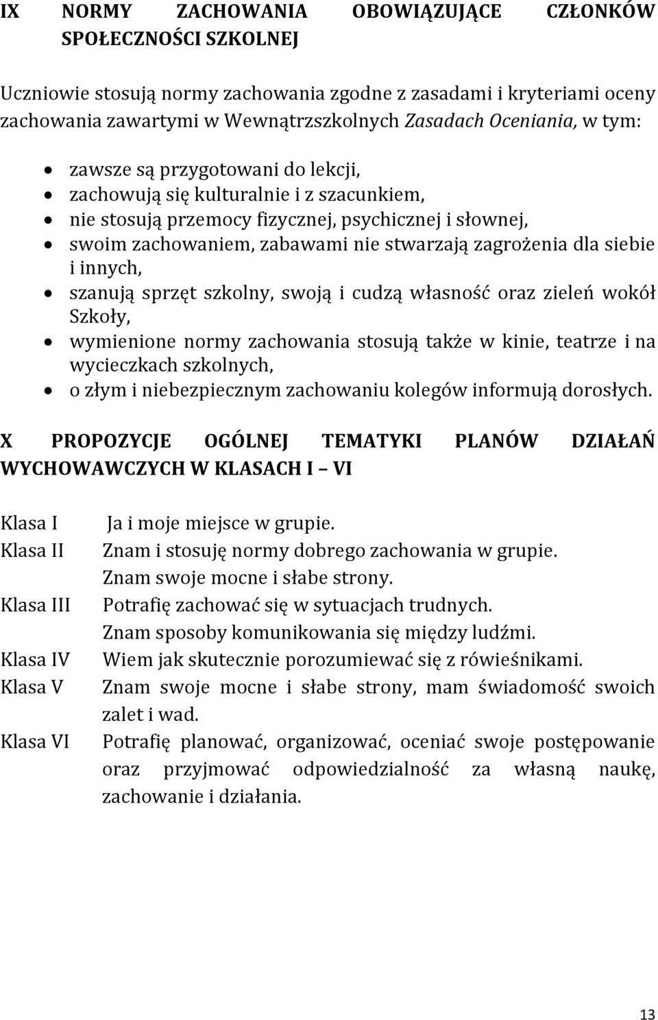 i innych, szanują sprzęt szkolny, swoją i cudzą własność oraz zieleń wokół Szkoły, wymienione normy zachowania stosują także w kinie, teatrze i na wycieczkach szkolnych, o złym i niebezpiecznym