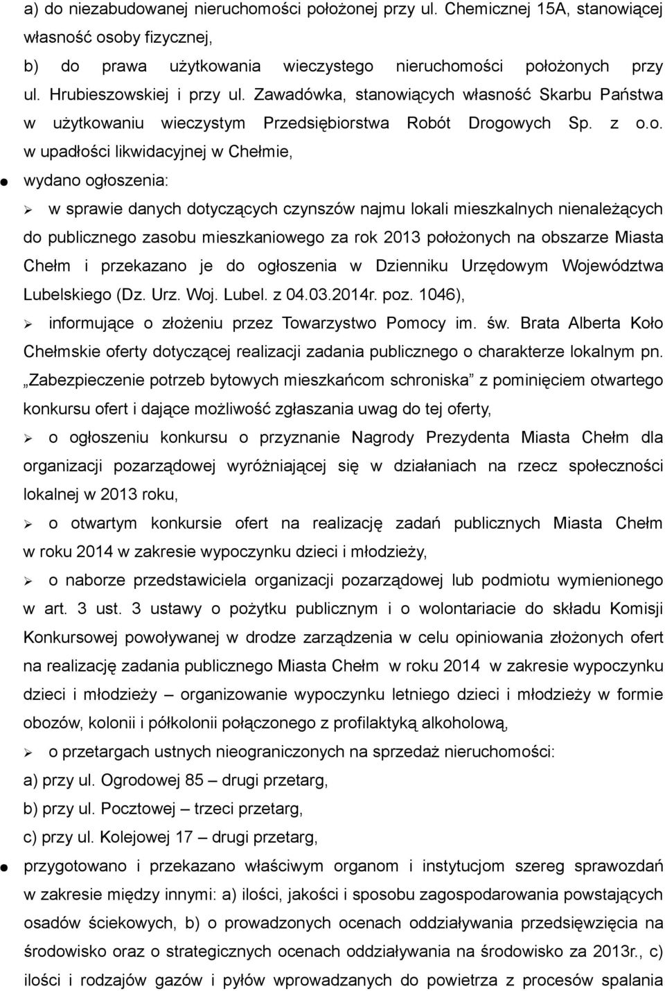 skiej i przy ul. Zawadówka, stanow