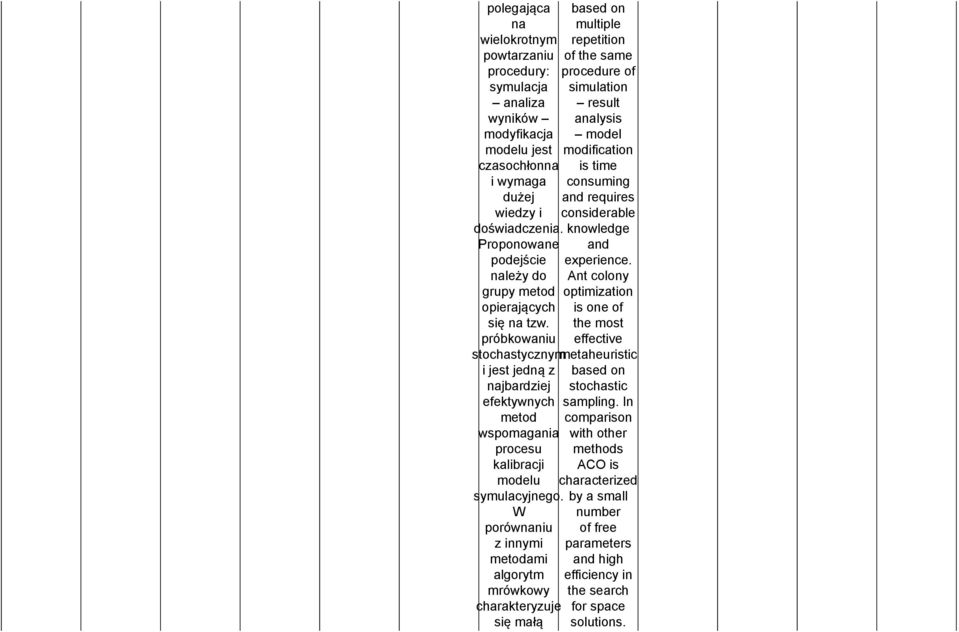 W porównaniu z innymi metodami algorytm mrówkowy charakteryzuje się małą based on multiple repetition of the same procedure of simulation result analysis model modification is time consuming and
