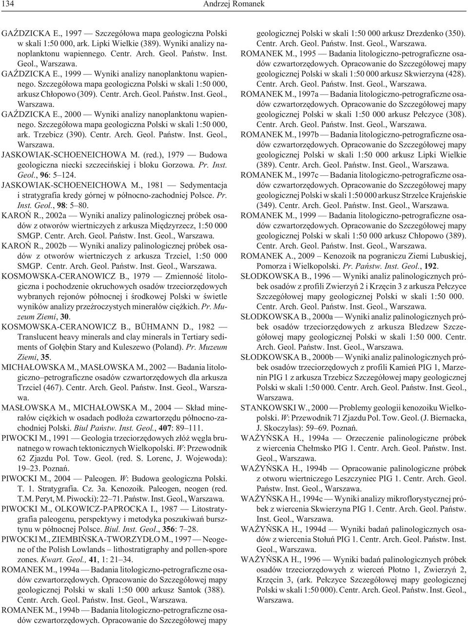 , 2000 Wyniki analizy nanoplanktonu wapiennego. Szczegó³owa mapa geologiczna Polski w skali 1:50 000, ark. Trzebicz (390). Centr. Arch. Geol. Pañstw. Inst. Geol., Warszawa. JASKOWIAK-SCHOENEICHOWA M.