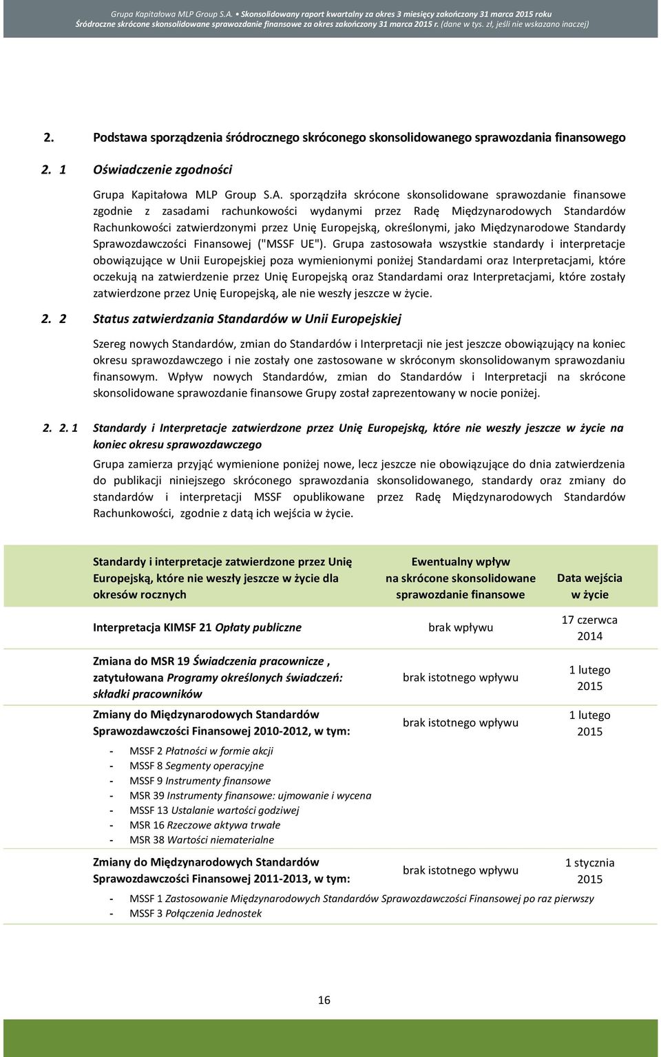 określonymi, jako Międzynarodowe Standardy Sprawozdawczości Finansowej ("MSSF UE").