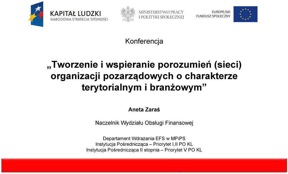 Wydziału Obsługi Finansowej Departament Wdrażania EFS w MPiPS Instytucja