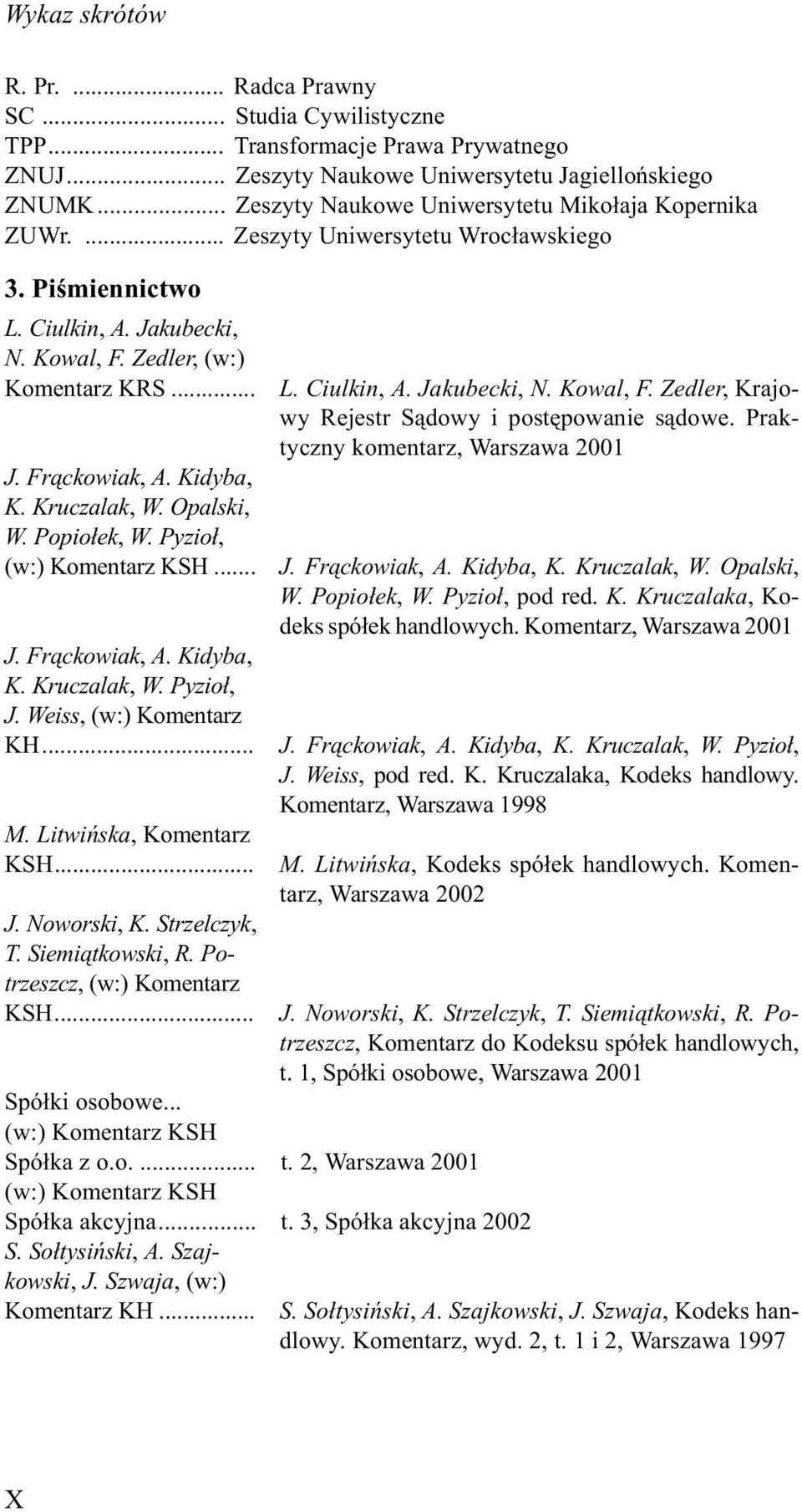 Kidyba, K. Kruczalak, W. Opalski, W. Popio³ek, W. Pyzio³, (w:) Komentarz KSH... J. Fr¹ckowiak, A. Kidyba, K. Kruczalak, W. Pyzio³, J. Weiss,(w:)Komentarz KH... M. Litwiñska, Komentarz KSH... J. Noworski, K.