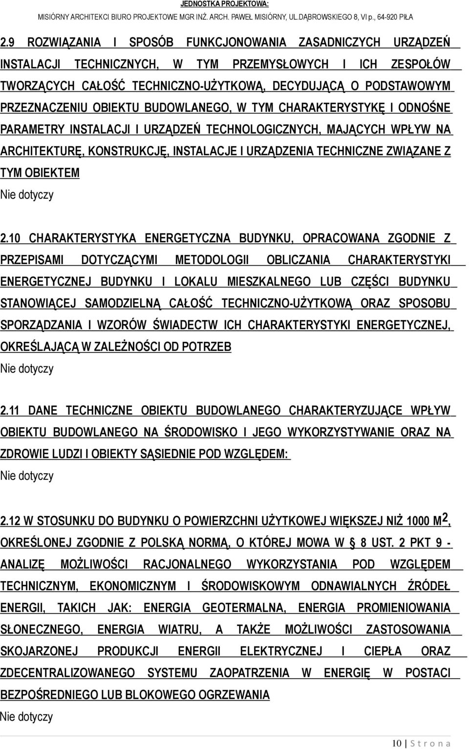 OBIEKTEM Nie dotyczy 2.