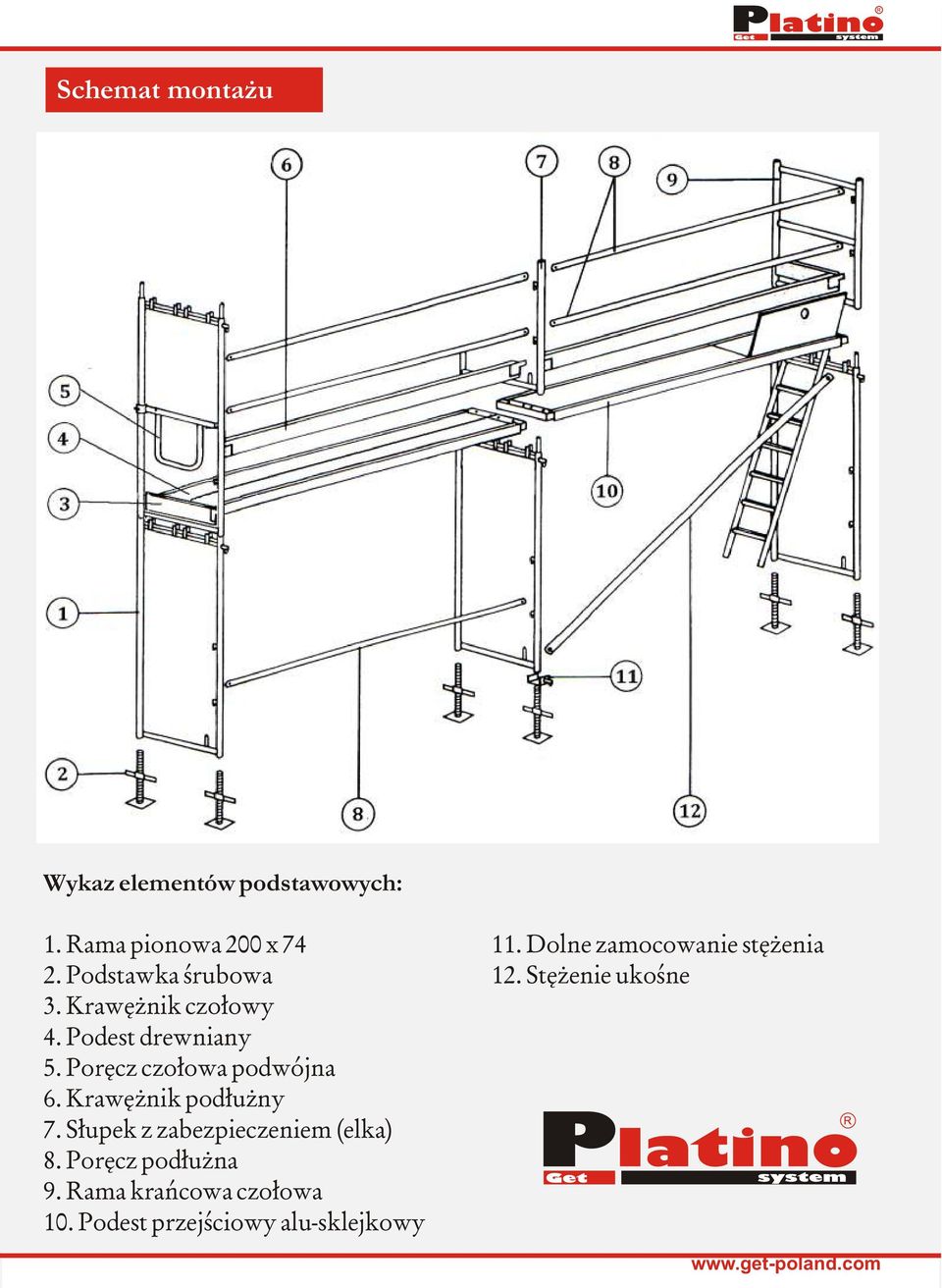 Krawê nik czo³owy 4. Podest drewniany 5. Porêcz czo³owa podwójna 6.