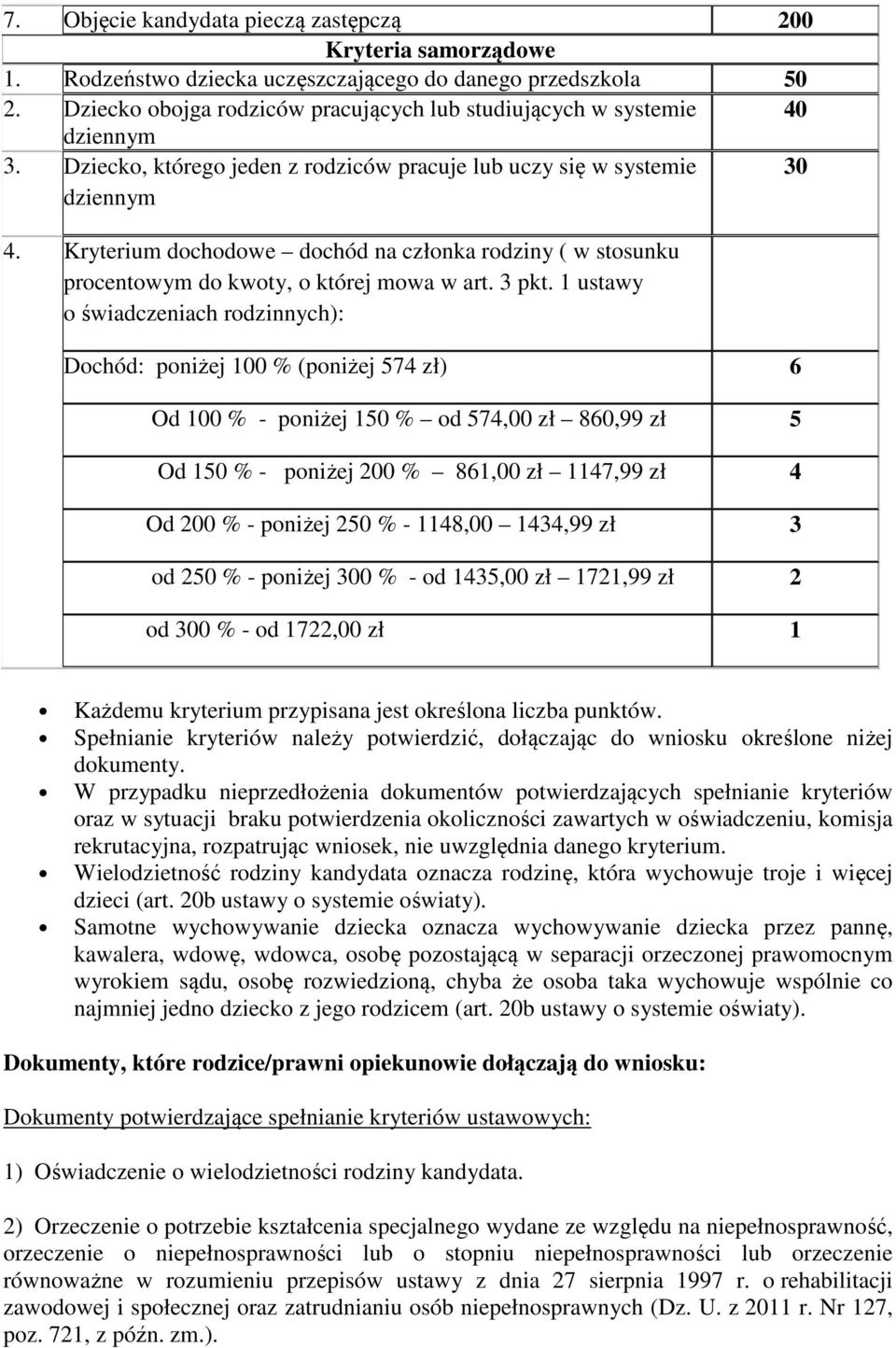 Kryterium dochodowe dochód na członka rodziny ( w stosunku procentowym do kwoty, o której mowa w art. 3 pkt.