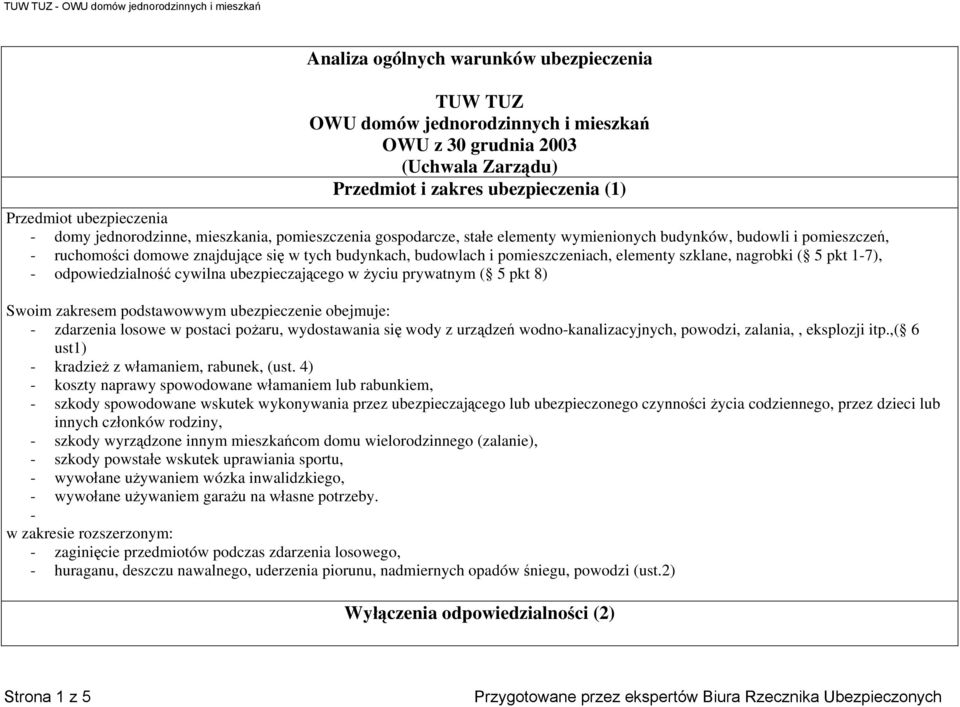 elementy szklane, nagrobki ( 5 pkt 1-7), - odpowiedzialność cywilna ubezpieczającego w życiu prywatnym ( 5 pkt 8) Swoim zakresem podstawowwym ubezpieczenie obejmuje: - zdarzenia losowe w postaci