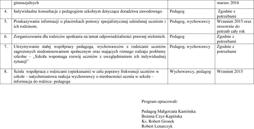 Zorganizowanie dla rodziców spotkania na temat odpowiedzialności prawnej nieletnich. Pedagog 7.