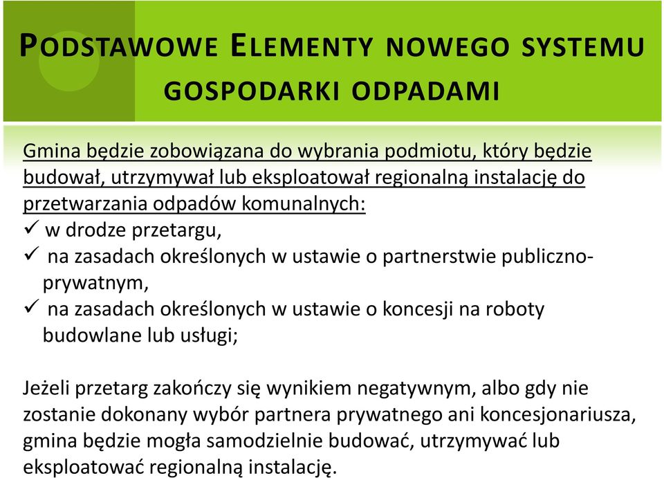 publicznoprywatnym, na zasadach określonych w ustawie o koncesji na roboty budowlane lub usługi; Jeżeli przetarg zakończy się wynikiem negatywnym,