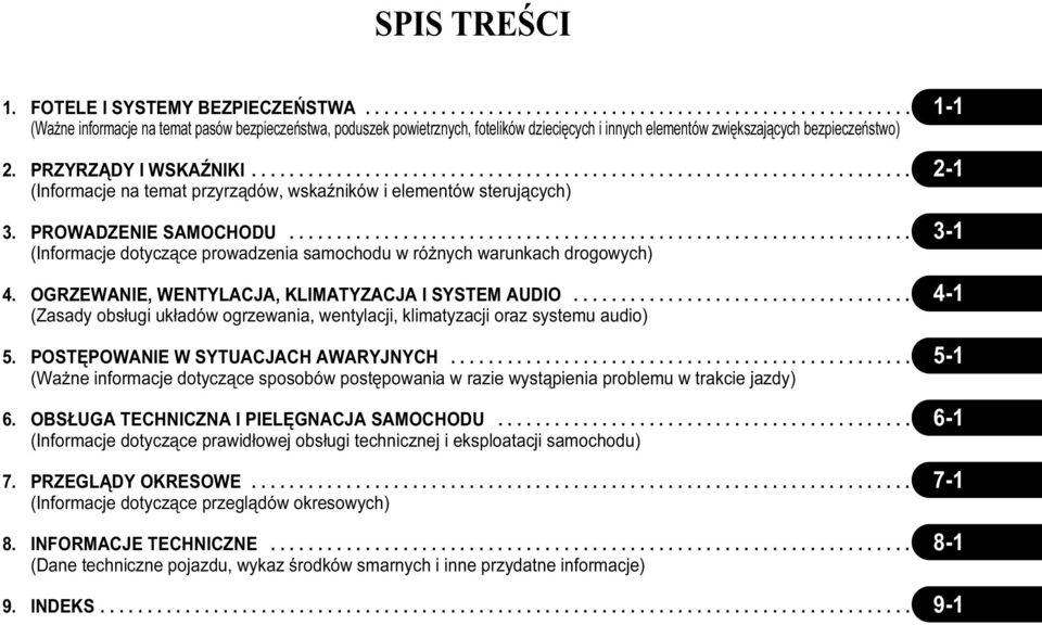 .................................................................. 3-1 (Informacje dotyczące prowadzenia samochodu w różnych warunkach drogowych) 4.