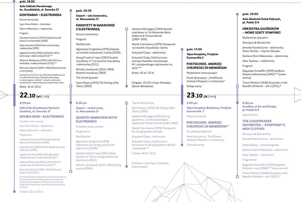 (1952) Folia na kontrabas i elektronikę (1995) Jagoda Szmytka (1982) self double self na kontrabas i elektronikę (2013) ** Wojciech Błażejczyk (1981) LoPassHiCut na kontrabas i media mieszane (2013)