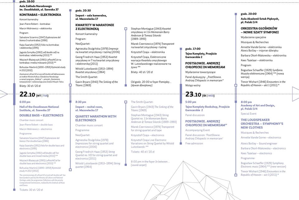 (1952) Folia na kontrabas i elektronikę (1995) Jagoda Szmytka (1982) self double self na kontrabas i elektronikę (2013) ** Wojciech Błażejczyk (1981) LoPassHiCut na kontrabas i media mieszane (2013)