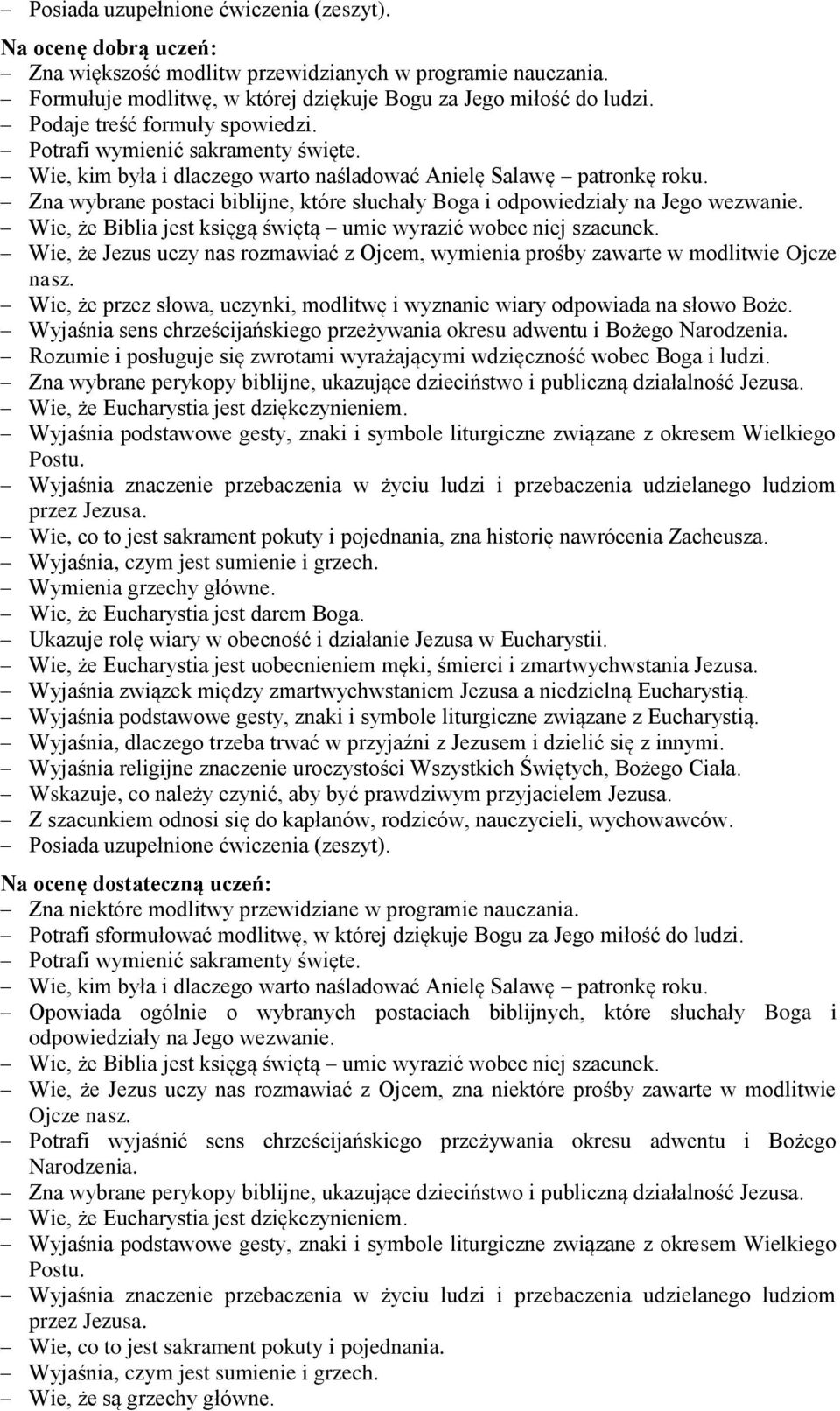 Zna wybrane postaci biblijne, które słuchały oga i odpowiedziały na Jego wezwanie. Wie, że iblia jest księgą świętą umie wyrazić wobec niej szacunek.