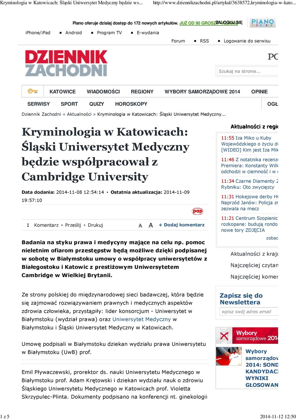 OGŁOSZENI Dziennik Zachodni» Aktualności» Kryminologia w Katowicach: Śląski Uniwersytet Medyczny.