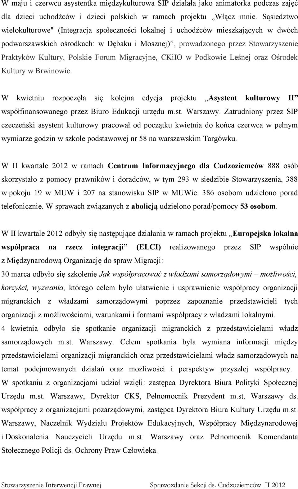 Polskie Forum Migracyjne, CKiIO w Podkowie Leśnej oraz Ośrodek Kultury w Brwinowie.