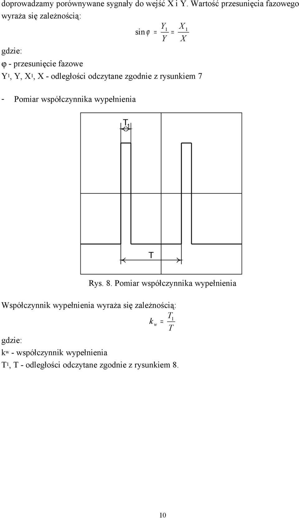 Y, X 1, X - odległości odczytane zgodnie z rysunkiem 7 - Pomiar współczynnika wypełnienia T 1 T Rys. 8.