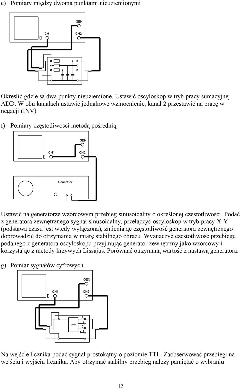 f) Pomiary częstotliwości metodą pośrednią Generator Ustawić na generatorze wzorcowym przebieg sinusoidalny o określonej częstotliwości.