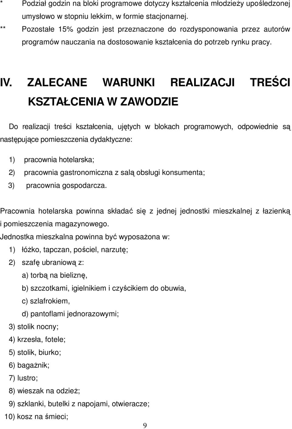 ZALECANE WARUNKI REALIZACJI TREŚCI KSZTAŁCENIA W ZAWODZIE Do realizacji treści kształcenia, ujętych w blokach programowych, odpowiednie są następujące pomieszczenia dydaktyczne: 1) pracownia