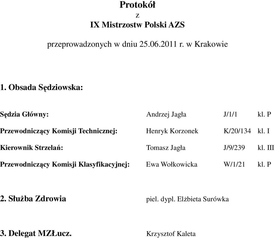P Przewodniczący Komisji Technicznej: Henryk Korzonek K/20/134 kl.