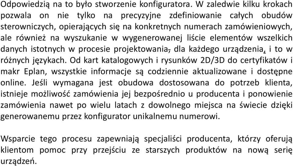 wygenerowanej liście elementów wszelkich danych istotnych w procesie projektowania, dla każdego urządzenia, i to w różnych językach.