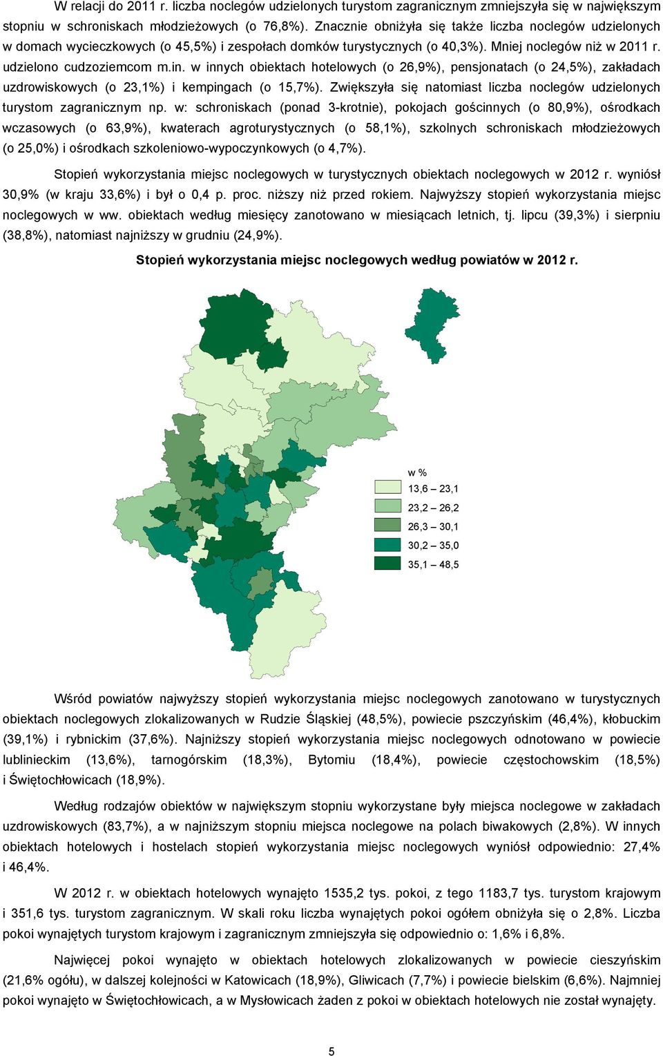 w innych obiektach hotelowych (o 26,9%), pensjonatach (o 24,5%), zakładach uzdrowiskowych (o 23,1%) i kempingach (o 15,7%).