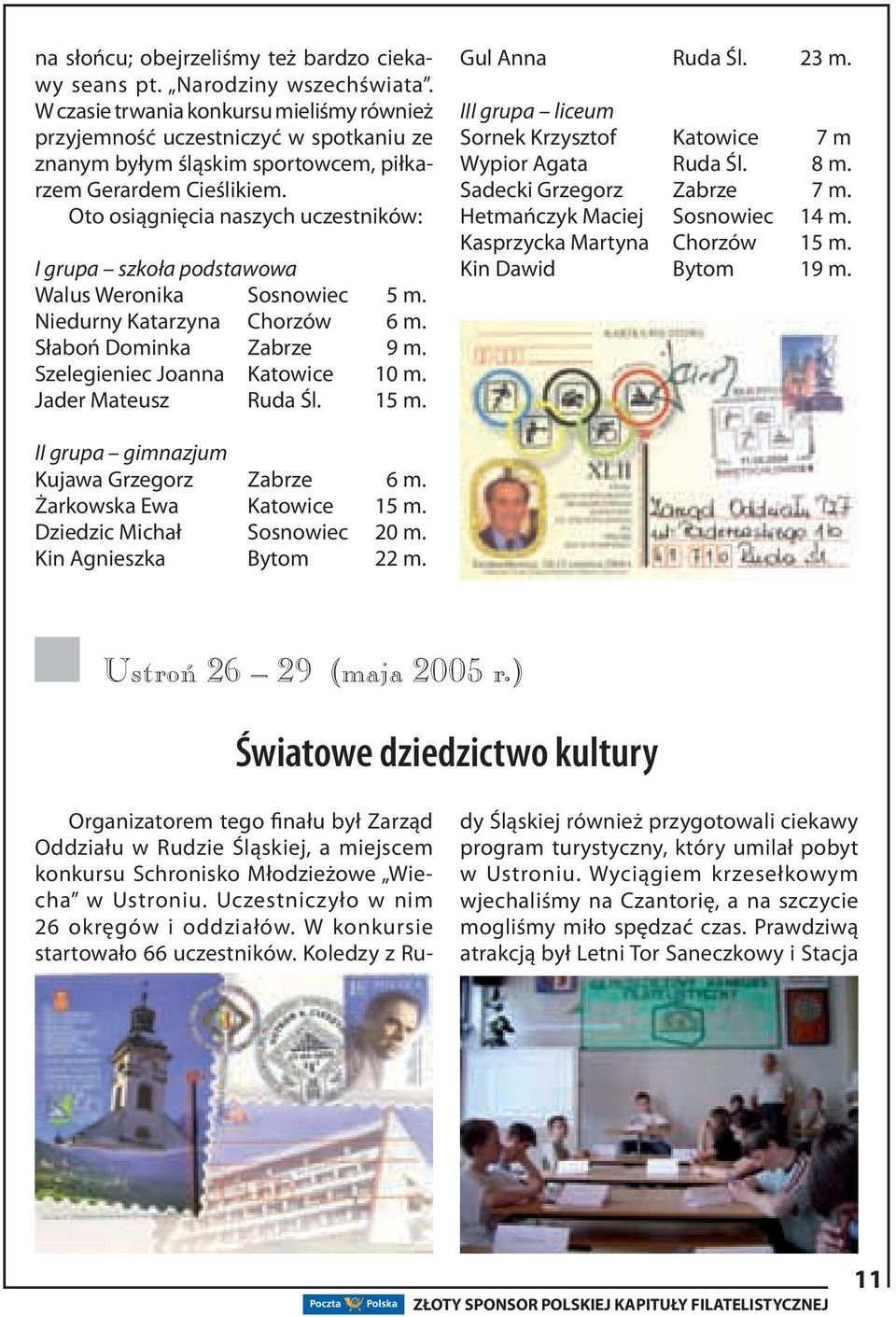Oto osiągnięcia naszych uczestników: I grupa szkoła podstawowa Walus Weronika Sosnowiec 5 m. Niedurny Katarzyna Chorzów 6 m. Słaboń Dominka Zabrze 9 m. Szelegieniec Joanna Katowice 10 m.