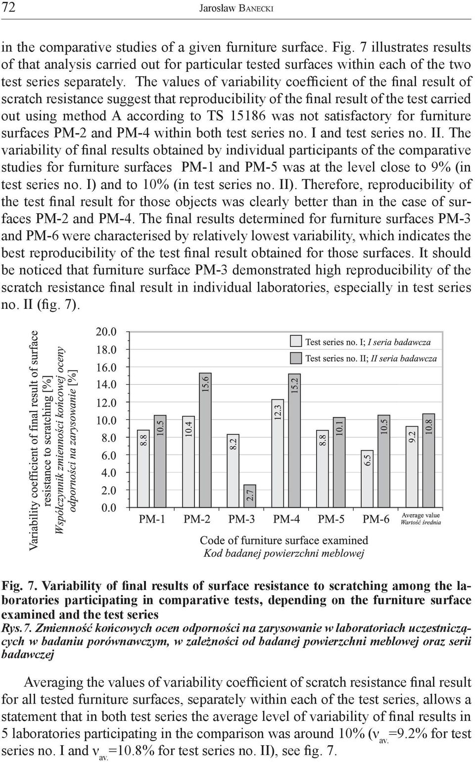 The values of variability coefficient of the final result of scratch resistance suggest that reproducibility of the final result of the test carried out using method A according to TS 15186 was not