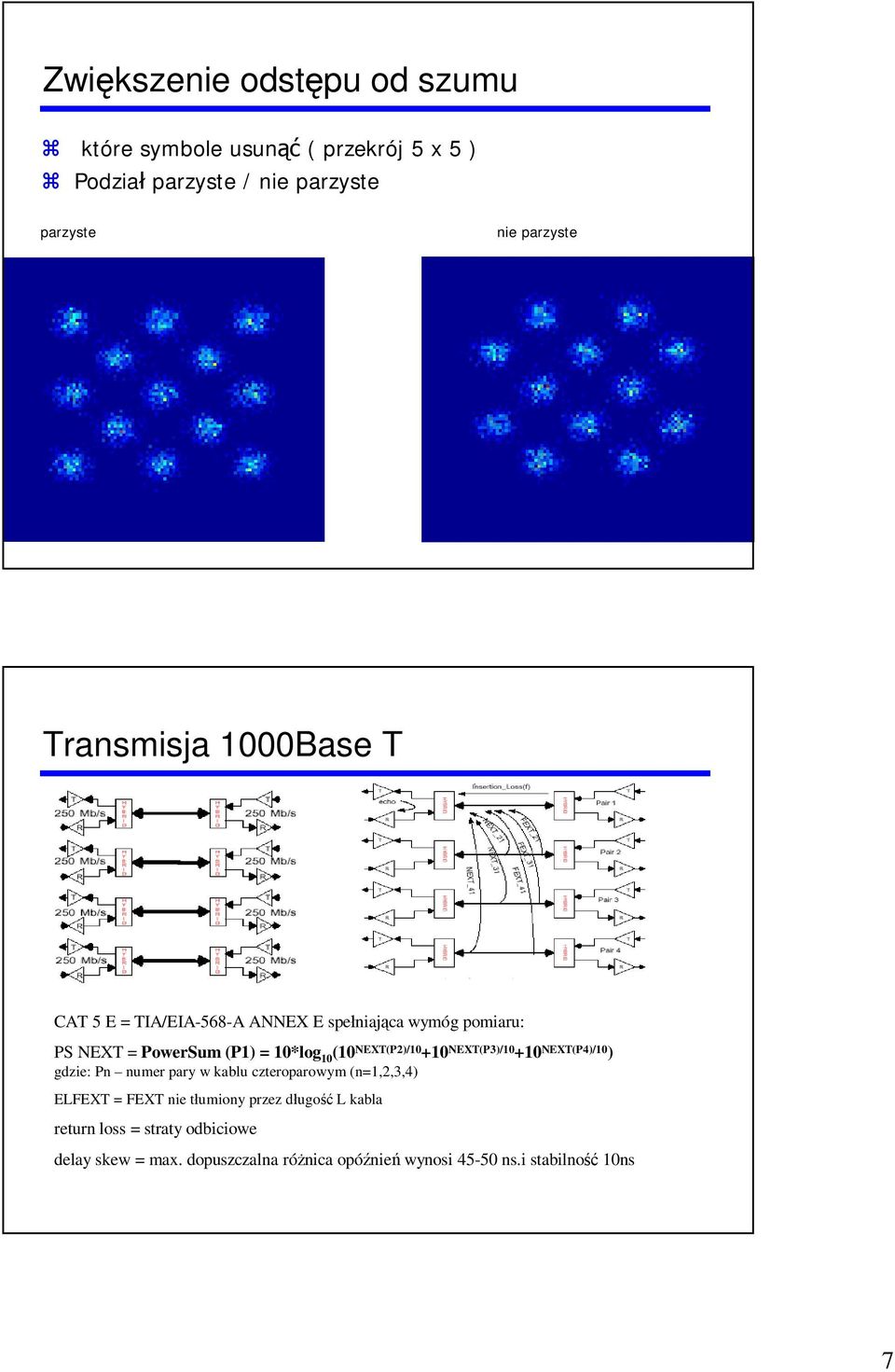 NEXT(P2)/10 +10 NEXT(P3)/10 +10 NEXT(P4)/10 ) gdzie: Pn numer pary w kablu czteroparowym (n=1,2,3,4) ELFEXT = FEXT nie