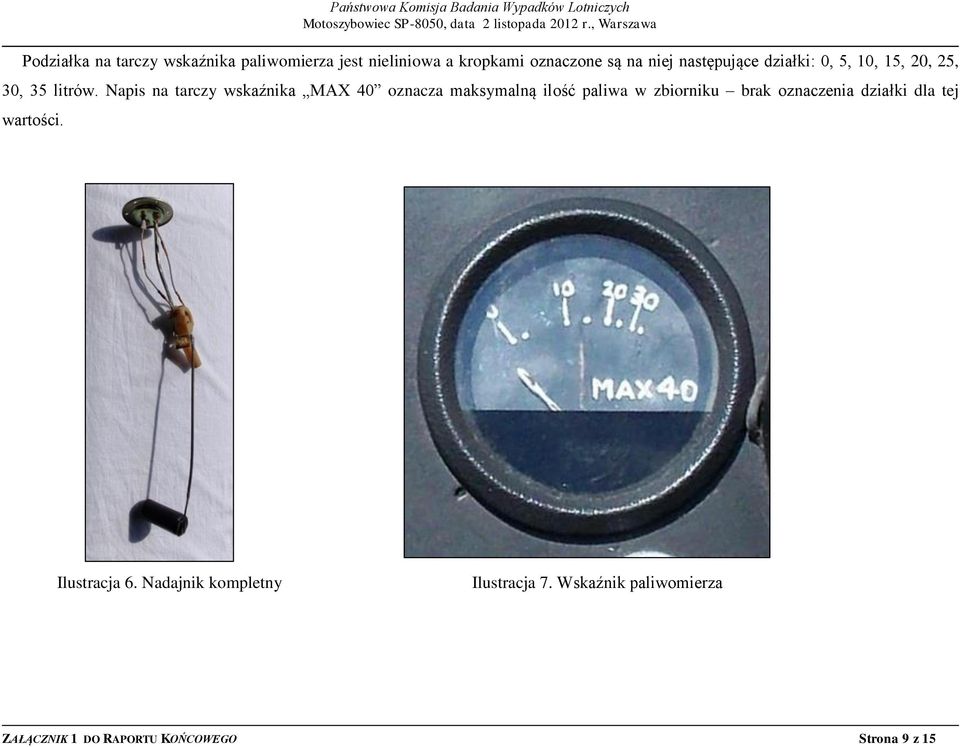 Napis na tarczy wskaźnika MAX 40 oznacza maksymalną ilość paliwa w zbiorniku brak oznaczenia