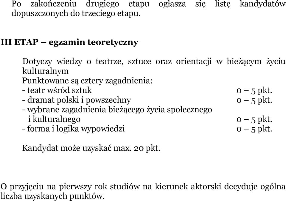 zagadnienia: - teatr wśród sztuk 0 5 pkt. - dramat polski i powszechny 0 5 pkt.