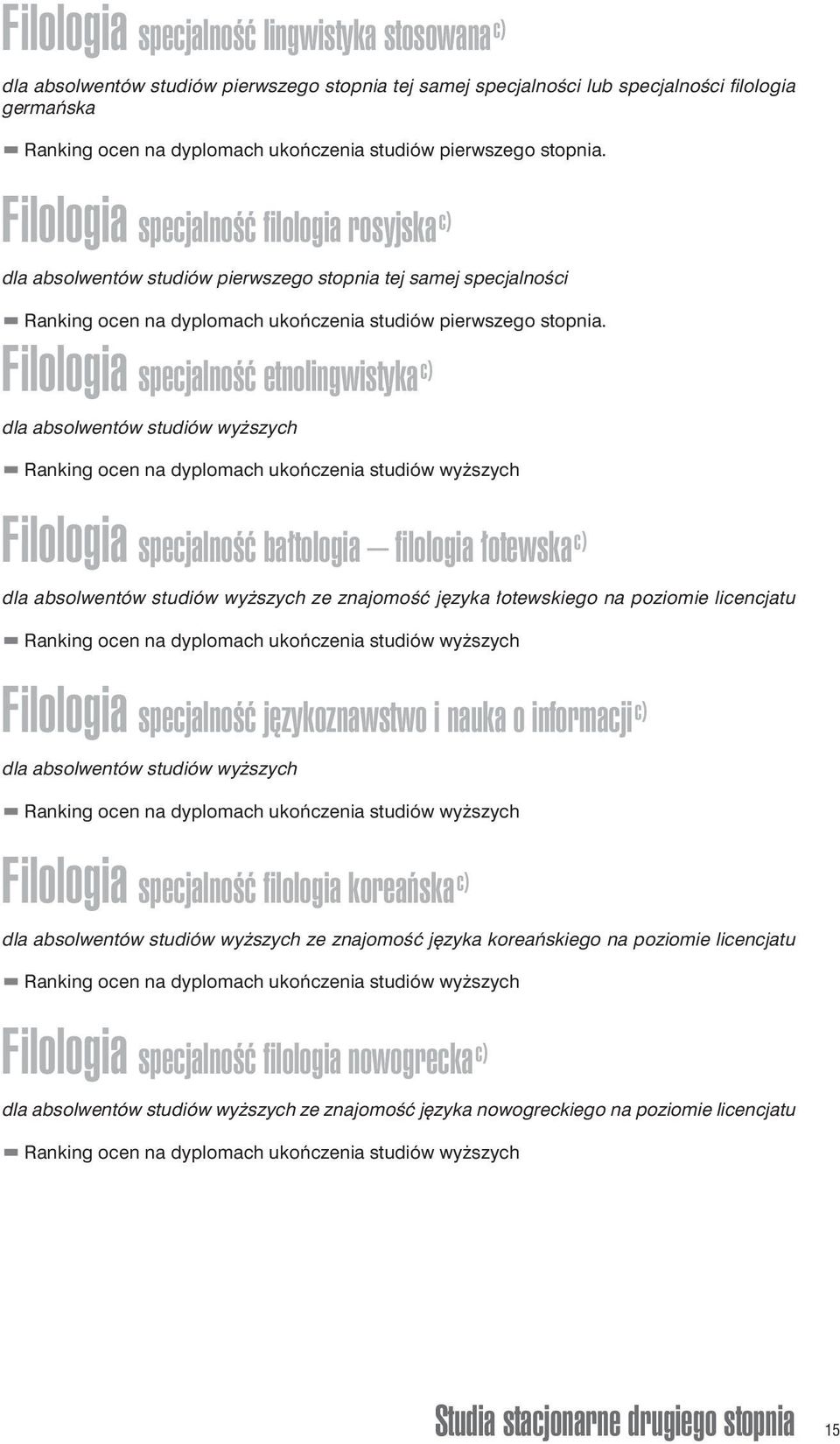 Filologia specjalność etnolingwistyka c) dla absolwentów studiów wyższych Ranking ocen na dyplomach ukończenia studiów wyższych Filologia specjalność bałtologia filologia łotewska c) dla absolwentów