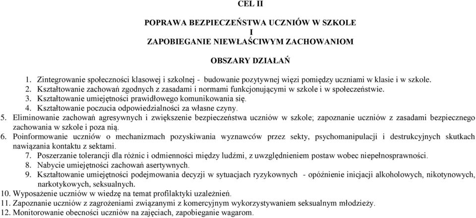 Kształtowanie zachowań zgodnych z zasadami i normami funkcjonującymi w szkole i w społeczeństwie. 3. Kształtowanie umiejętności prawidłowego komunikowania się. 4.