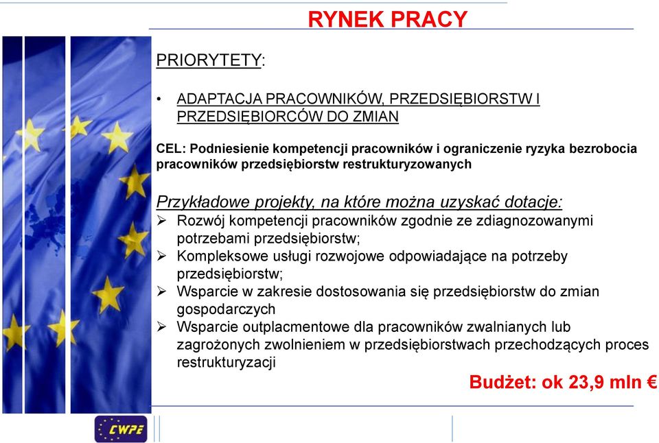 potrzebami przedsiębiorstw; Kompleksowe usługi rozwojowe odpowiadające na potrzeby przedsiębiorstw; Wsparcie w zakresie dostosowania się przedsiębiorstw do zmian