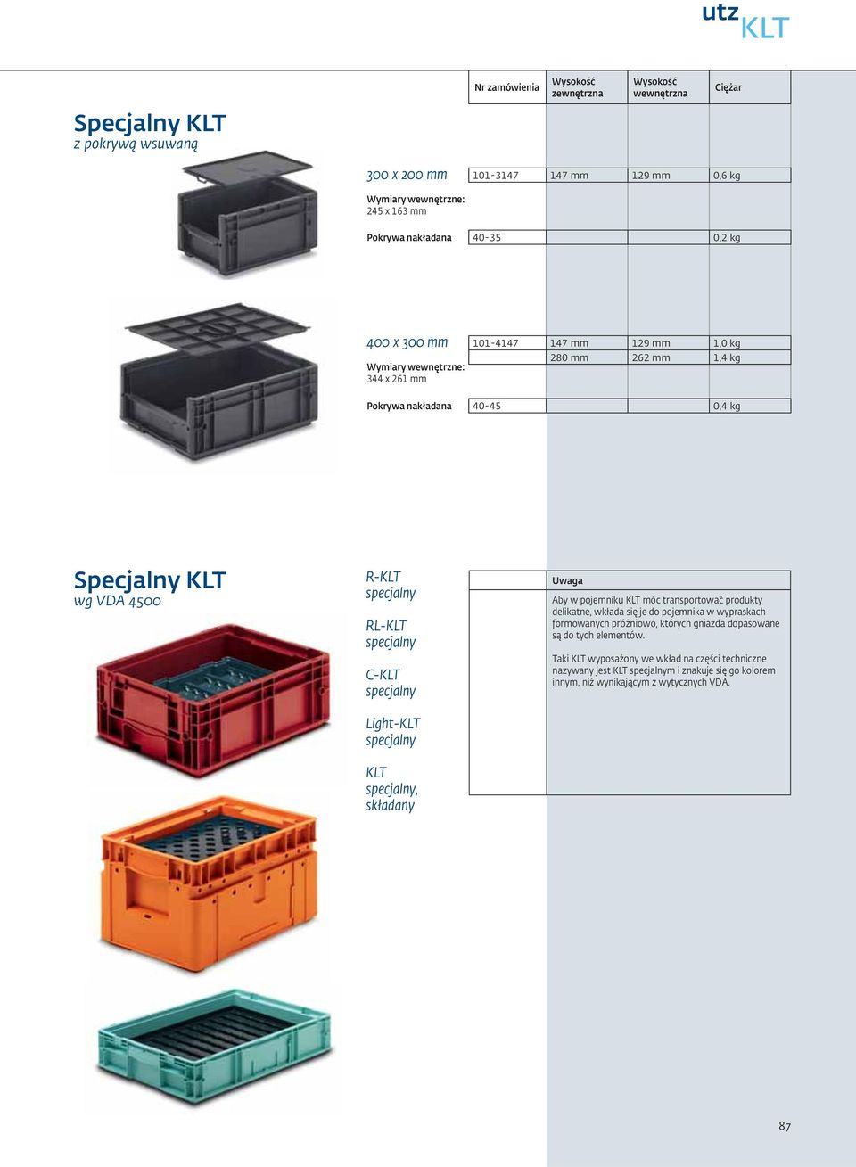 Aby w pojemniku KLT móc transportować produkty delikatne, wkłada się je do pojemnika w wypraskach formowanych próżniowo, których gniazda dopasowane są do tych elementów.