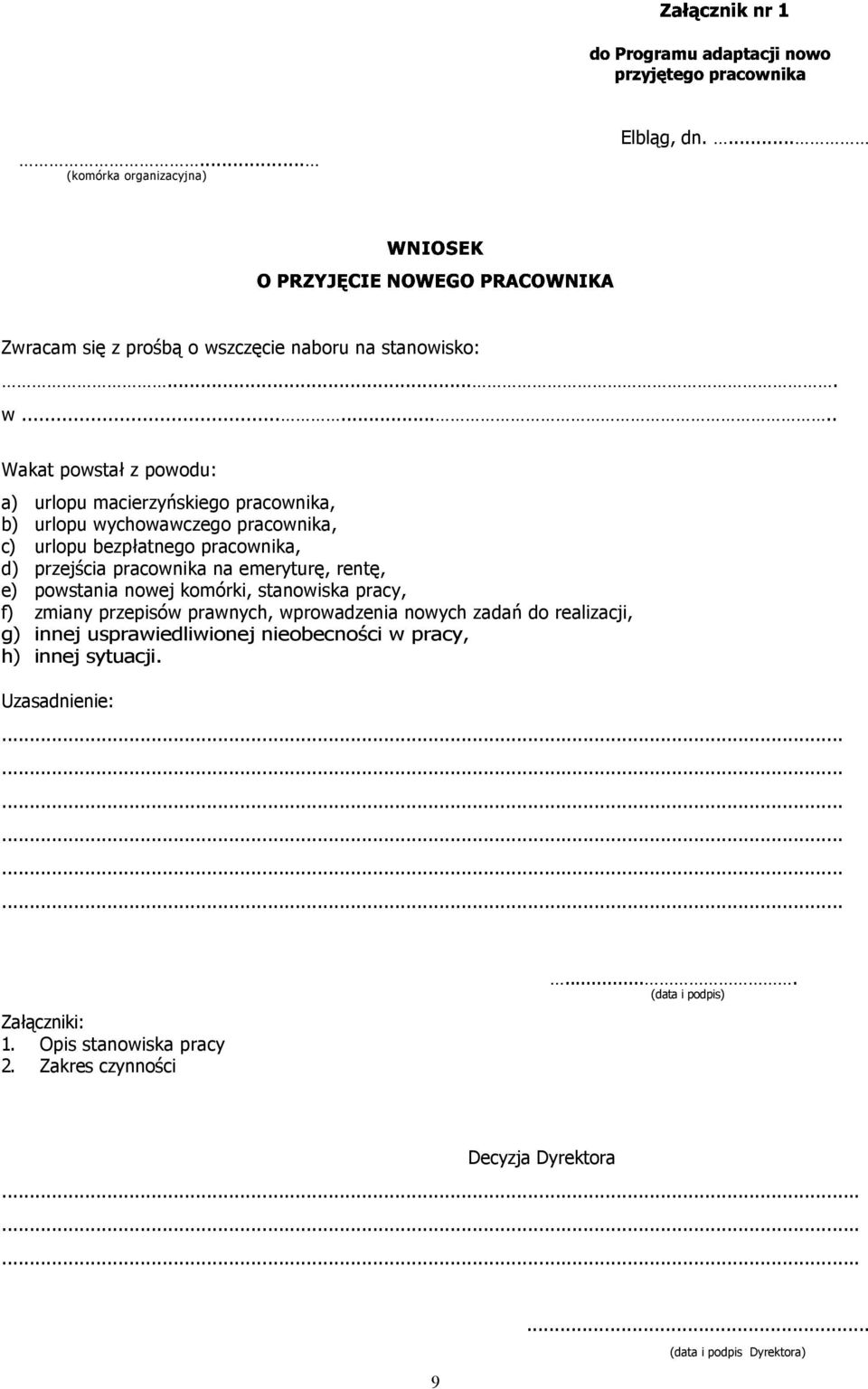 ....... Wakat powstał z powodu: a) urlopu macierzyńskiego pracownika, b) urlopu wychowawczego pracownika, c) urlopu bezpłatnego pracownika, d) przejścia pracownika
