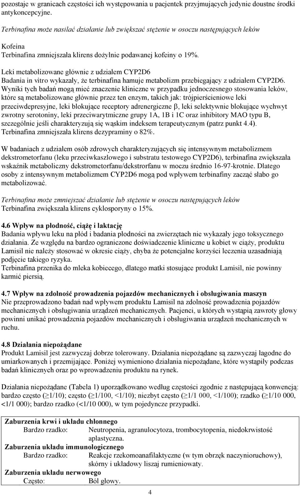 Leki metabolizowane głównie z udziałem CYP2D6 Badania in vitro wykazały, że terbinafina hamuje metabolizm przebiegający z udziałem CYP2D6.