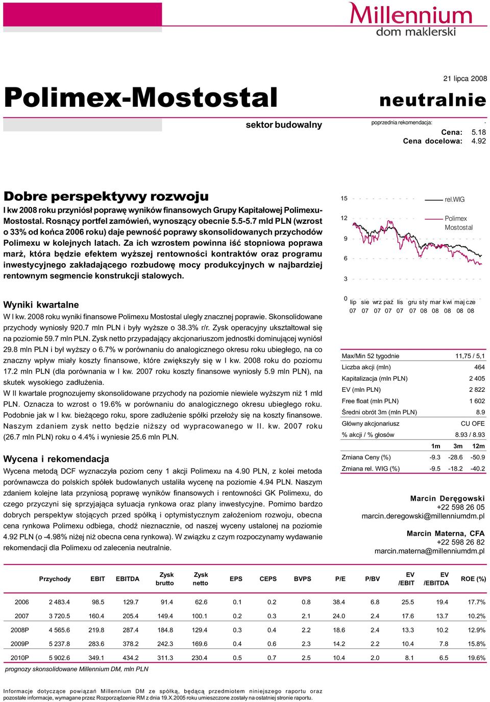 7 mld PLN (wzrost o 33% od koñca 2006 roku) daje pewnoœæ poprawy skonsolidowanych przychodów Polimexu w kolejnych latach.