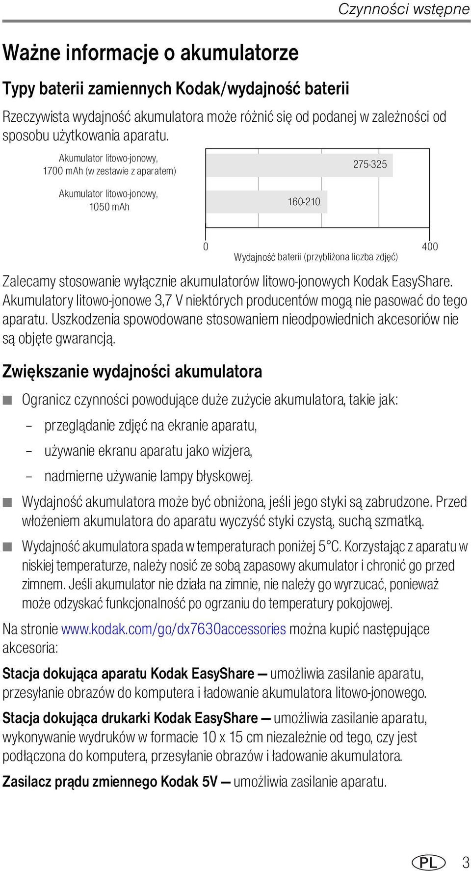 Akumulatory litowo-jonowe 3,7 V niektórych producentów mogą nie pasować do tego aparatu. Uszkodzenia spowodowane stosowaniem nieodpowiednich akcesoriów nie są objęte gwarancją.