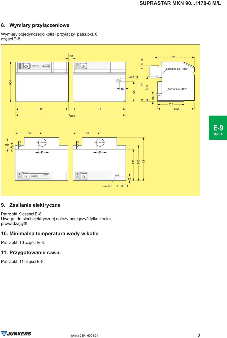 B B 09/0 9 96 D D 7 8 T 7 Gaz R B 9. Zasilanie elektryczne Patrz pkt.